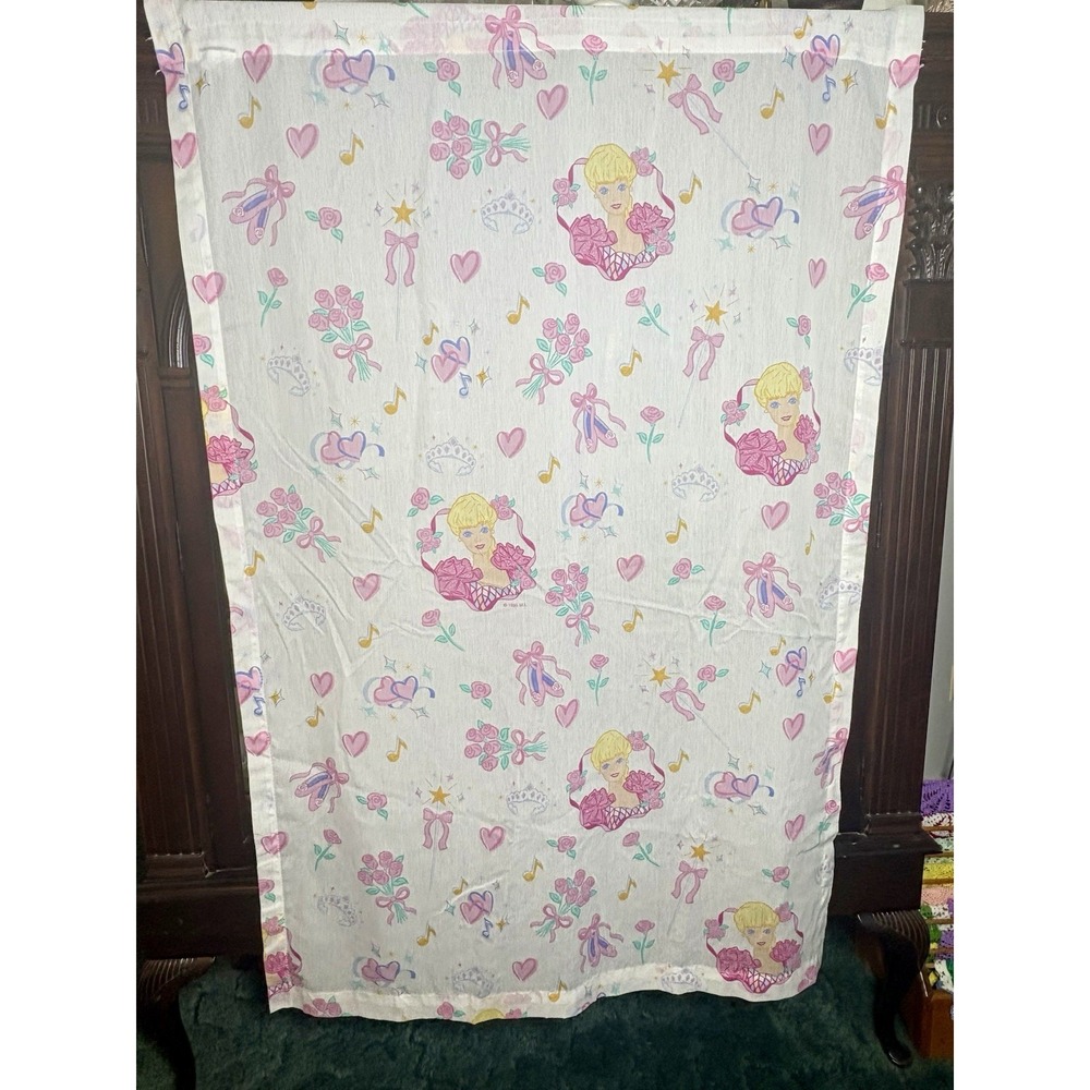 Barbie Twin Size Flat Sheet Skirt Curtain Panels Pillowcase VTG 1995 - Picture 11 of 16